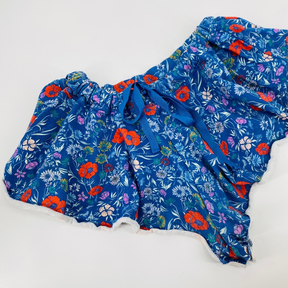 Intimately Free People Pajama Shorts Women M Blue Floral Ruffle Hem Drawstring